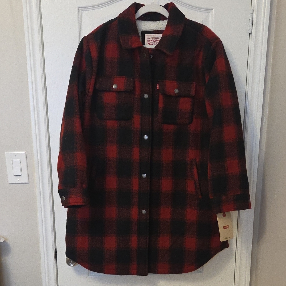 Levi's Women's Cabin Plaid Utility Jacket - Red and Black